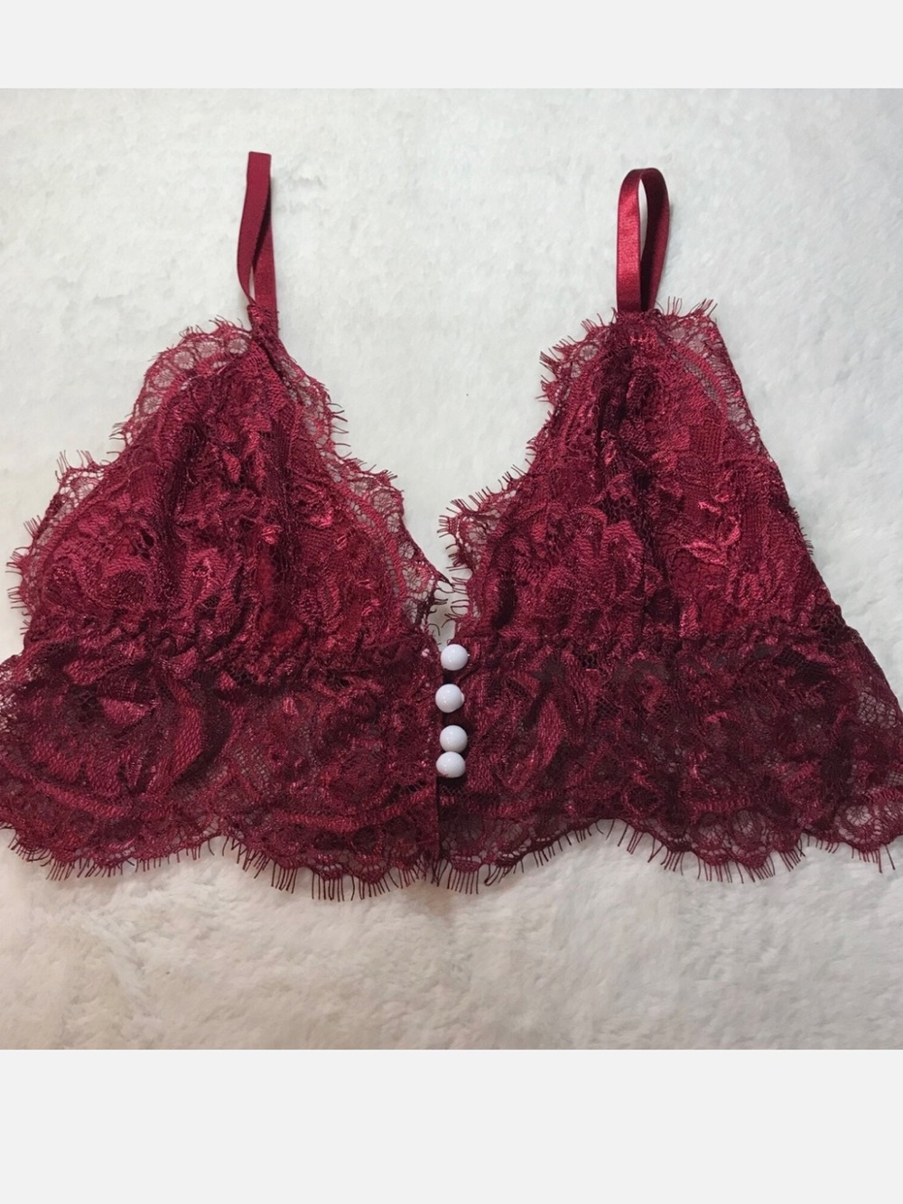 Burgundy Red Lace Bralette Size Small Button Front  EUC